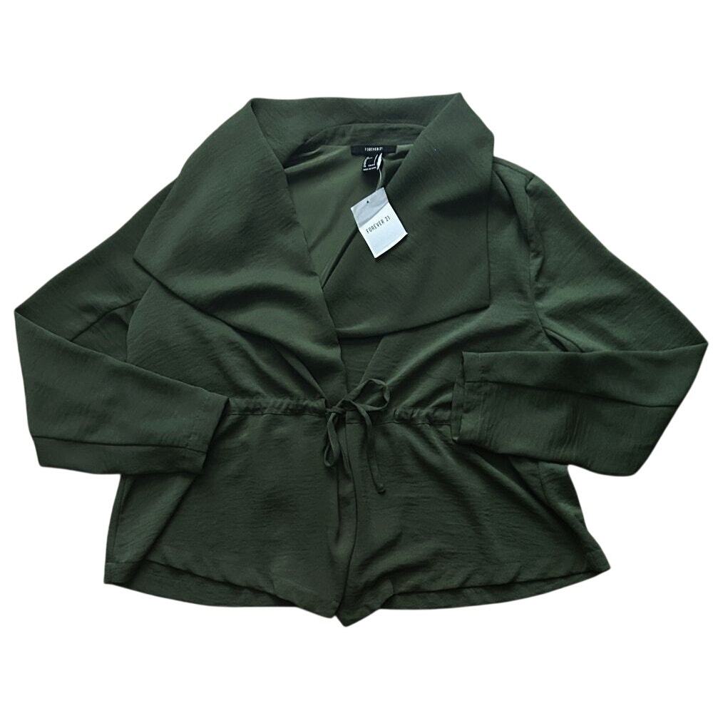 NWT Forever 21 Shawl Collar Wrap-style Drawstring Waist Green Jacket Large